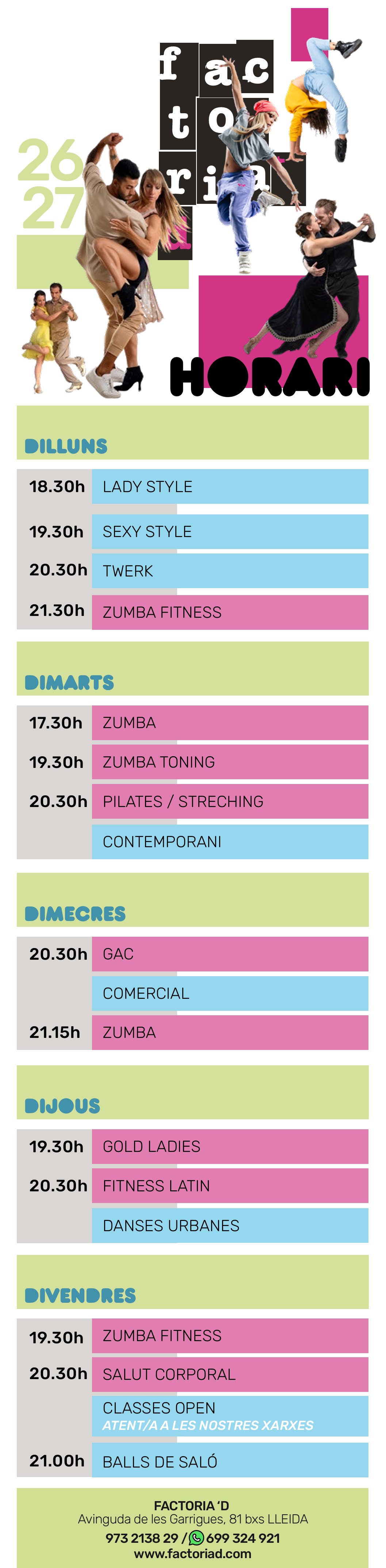 Horari dels cursos de fitness de Factoria Dance